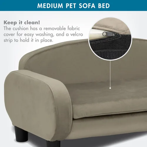 Vista 4 de Paws & Purrs Sofá elevado para gatos de interior con funda de colchón extraíble lavable para gatitos y perros, 35.5 pulgadas de ancho, color ceniza