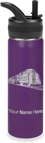 Vista 44 de LaserGram Botella de agua personalizada, tren de carga, acero inoxidable de doble pared aislada al vacío con popote superior, regalo grabado Negro