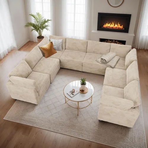 Vista 13 de Sofá seccional modular, conjunto de sofá en forma de L de 98" para sala de estar, 4 asientos cómodos tipo nube con sillas giratorias, combinación