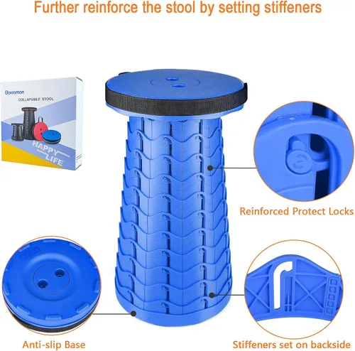Vista 3 de Taburete plegable mejorado, ligero pero más resistente, con capacidad de carga, 400 libras, taburete plegable portátil para camping, pesca, Azul