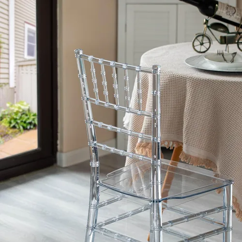 Vista 4 de Fabulaxe Silla de comedor moderna apilable Chiavari, Silla de fiesta transparente, Silla de acrílico de cristal para eventos y bodas, individual