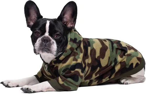 Vista 5 de Ropa de bulldog francés de camuflaje con capucha para perros pequeños, cachorros, chihuahua, abrigo, sudadera con capucha para mascotas, gatos Camo