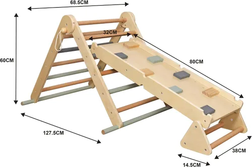 Vista 5 de Juego de escalada plegable para niños con escalera, rampa, haz de equilibrio; juguetes de escalada de madera triangular para niños pequeños de 1 a 3