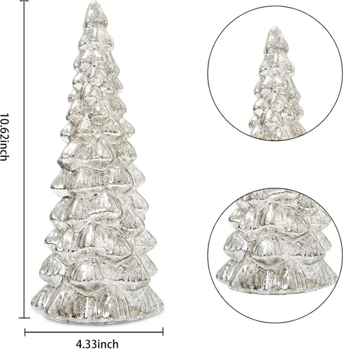 Vista 2 de Árbol de Navidad de vidrio decorativo con luz LED: 13.5" de alto, adorno de mesa de batería para las fiestas, decoración navideña de vidrio