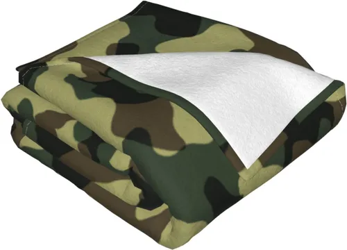 Vista 3 de Manta de franela de 50 x 40 pulgadas, manta de forro polar de camuflaje suave y cómoda con pompones para exteriores e interiores