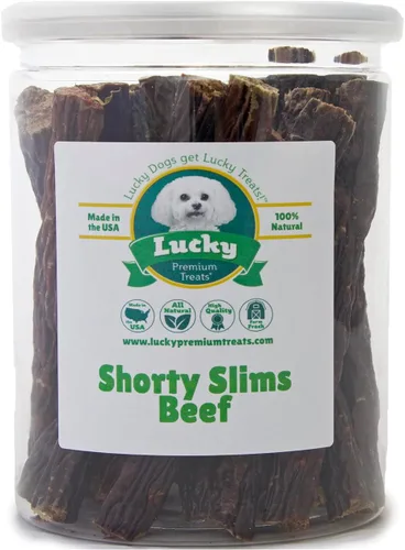 Vista 3 de Lucky Premium Treats Lucky Shorty Slims - Golosinas para perros de carne de res y palitos crujientes para masticar con carne de res real para perros