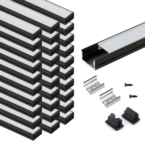 Vista 15 de VST Paquete de 6 canales LED de 1 pie, canal difusor LED en forma de U, sistema de canales de aluminio LED con cubierta lechosa, tapas de extremo