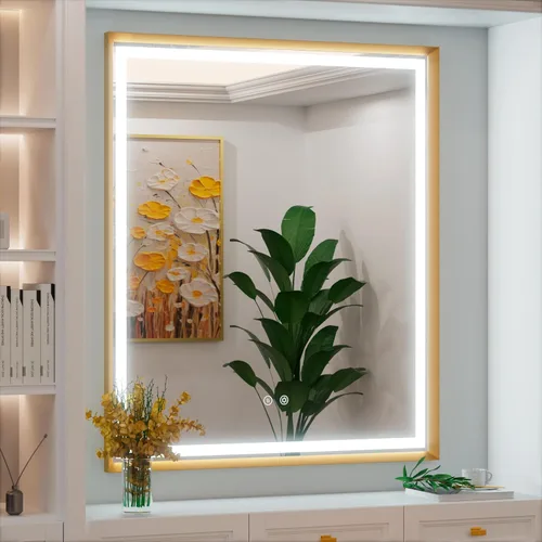 Vista 13 de Espejo de baño LED redondo Bluetooth dual de 20 pulgadas con antivaho Black Frame Circle Vanity Mirror with Lights, 3000K/4500K/6000K, Adjustable