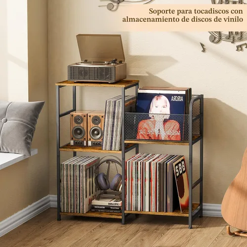 Vista 7 de ThreeHio Soporte para tocadiscos, soporte para tocadiscos con almacenamiento de vinilo con capacidad para hasta 300 álbumes, armario de Estándar