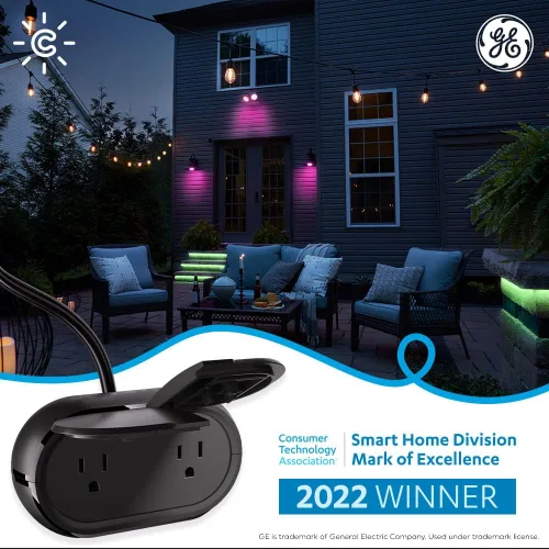 Vista 11 de GE Cync - Enchufe inteligente, enchufe Bluetooth para exteriores y Wi-Fi, enchufe resistente a la intemperie, funciona con Alexa y Google, negro