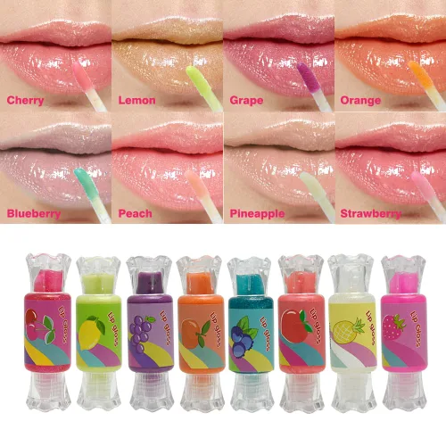 Vista 5 de Mebtmel Lindo brillo de labios para niños, juego de brillo de labios con purpurina para niñas de 6 piezas con forma de dulce, bálsamo labial