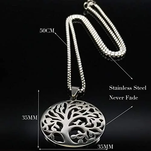 Vista 6 de 2024 Tree of Life Stainless Steel Necklaces for Women Silver Color Statement Necklace Jewelry Bisuteria