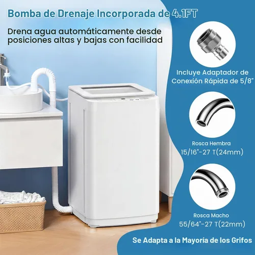 Vista 5 de Auertech Lavadora portátil, lavadora compacta totalmente automática de 0.9 pies cúbicos con bomba de drenaje, 10 programas, 3 niveles de agua, combo