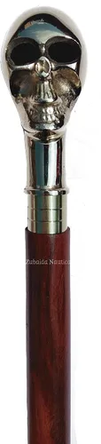 Vista 3 de Palo de madera marrón con cabeza de latón con diseño de calavera y cabeza completa, regalo vintage para hombres, regalo para mujeres, 37 pulgadas