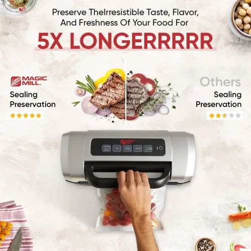 Vista 2 de Magic Mill Máquina selladora al vacío de alimentos Mango patentado de fácil cierre para selladores de carne manuales y automáticos, sellado
