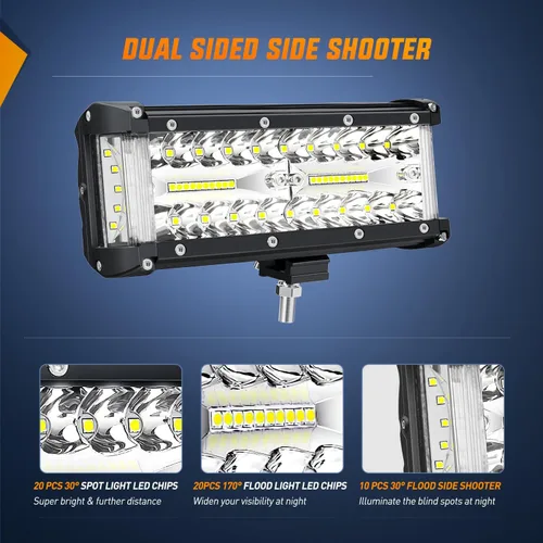 Vista 5 de Nilight - Barra de luz lateral de 17,78 cm, triple fila, haz puntual y disperso, luz de trabajo todoterreno para camiones, SUV, ATV, UTV