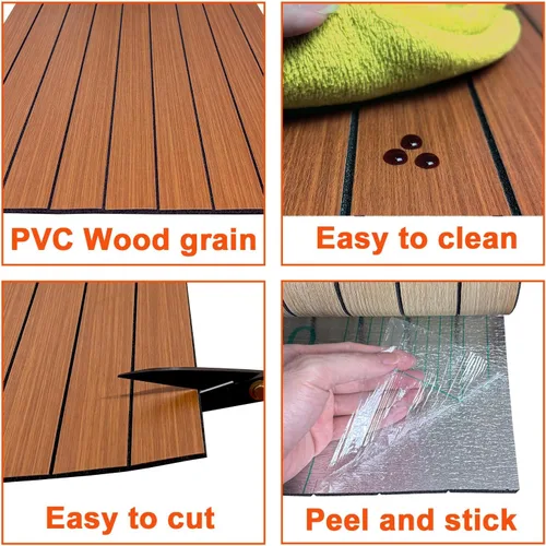 Vista 6 de YU LI 3DH Panel de Pared con Listones de PVC para Despegar y Pegar 118"x15.75" Autoadhesivo Panel de Papel Tapiz Grueso de Imitación Grano de Madera