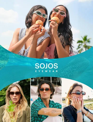 Vista 6 de SOJOS Ocean Collection - Lentes de sol polarizados ovalados retro para mujeres y hombres, marco de plástico reciclado vintage, ecológicos, luz solar