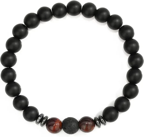 Vista 7 de MengPa - Pulseras de cuentas con cuentas de piedra volcánica mate y roca de lava, elástica, para hombre y mujer