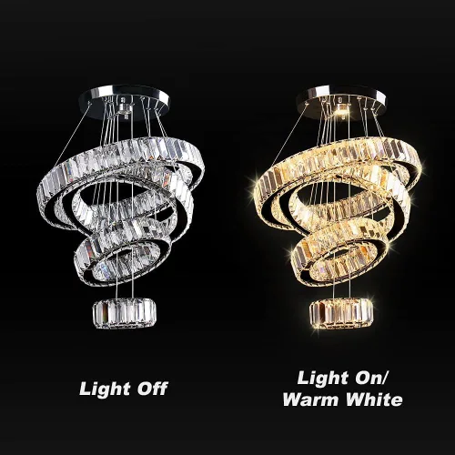 Vista 5 de Candelabro LED de 4 anillos para comedor, moderna lámpara de cristal colgante, lámparas de techo alto para dormitorio, sala de estar, comedor