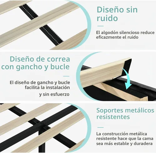 Vista 6 de IMMERSTABLE - Bases de cama tamaño individual, tapizadas con cabecero, luces LED RGB, soporte resistente con listones de madera, sin ruido, no Negro