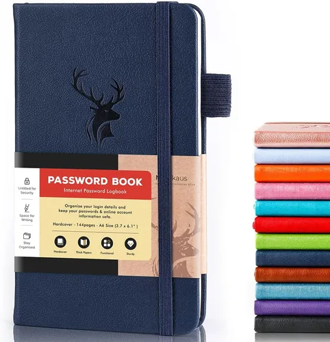 Vista 27 de molekaus Libro de contraseñas con pestañas alfabéticas, pequeño guardián de contraseñas con espacio adicional para cambiar la contraseña. Cuaderno