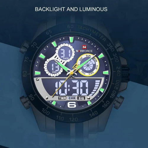 Vista 3 de NAVIFORCE Reloj deportivo analógico digital para hombre, impermeable, multifunción, cronógrafo de silicona con correa