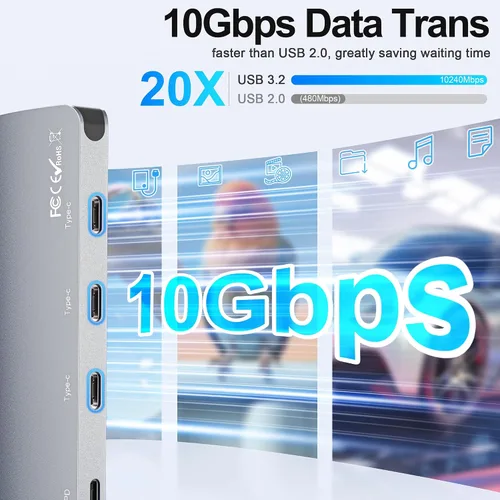 Vista 4 de Hub USB C de 10 Gbps, divisor USB C con pantalla de video de 4K a 60 Hz, carga de entrega de energía de 100 W, adaptador multipuerto USB 4 Hub
