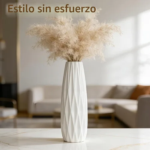 Vista 6 de Florero de cerámica blanco de 12 pulgadas, jarrones altos para hierba de las pampas, decoración del hogar, jarrones modernos con textura