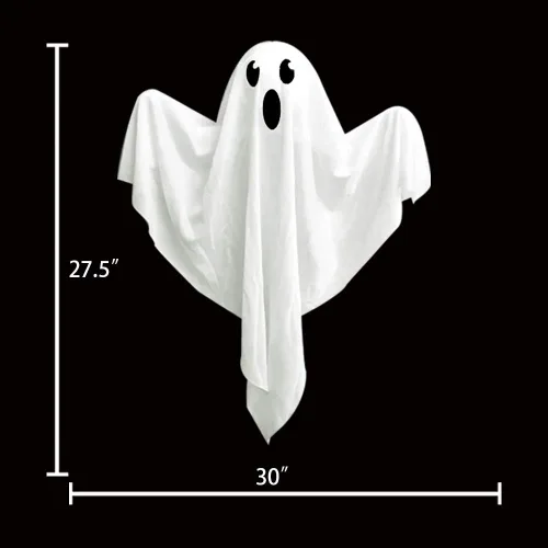 Vista 4 de Paquete de 4 decoraciones de fantasmas colgantes de Halloween, fantasmas flotantes espeluznantes iluminados de 27.5 pulgadas con LED azul, casa