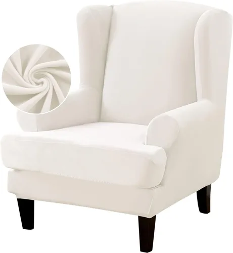 Vista 11 de OKYUK Wingback - Funda para silla, 2 piezas, tela jacquard de elastano, elástica, con respaldo de ala, funda para silla, muebles, sofá con parte