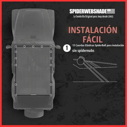 Vista 3 de Malla para sombra SPIDERWEBSHADE para Jeep Wrangler con protección UV, accesorio hecho en EE.UU., TJ (1997-2006), Negro