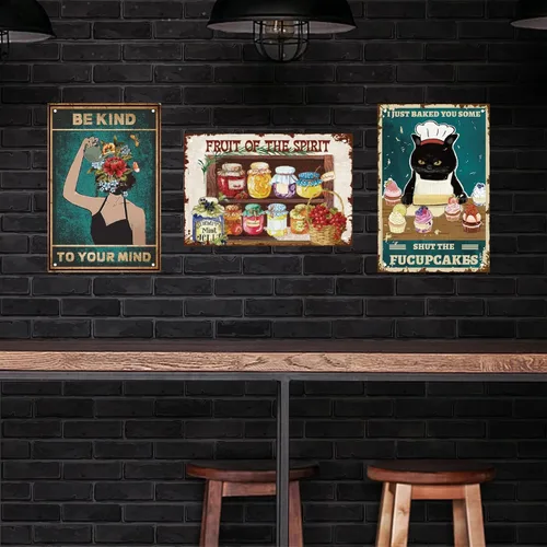 Vista 5 de SUPERDANT Cartel de metal vintage conservado de frutas enlatadas Fruit of the Spirit Vintage divertido arte de pared placa de metal retro dormitorio