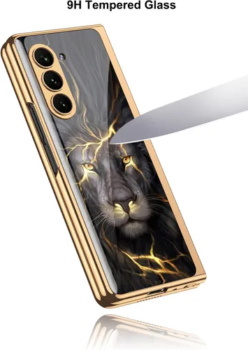Vista 7 de Funda para Galaxy Z Fold 5, elegante marco galvanizado con vidrio estampado, protector de pantalla integrado compatible con Samsung Galaxy Z Fold 5