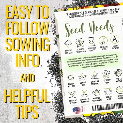Vista 4 de Seed Needs Coreopsis Plains - Semillas para plantar flores amarillas al aire libre, 1 paquete
