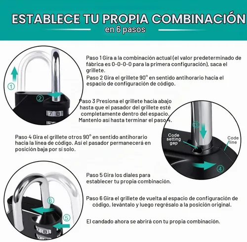 Vista 6 de ZHEGE Candado de grillete de 2.6 pulgadas de largo, cerradura de combinación de 4 dígitos al aire libre para puerta de cerca, cobertizo, garaje