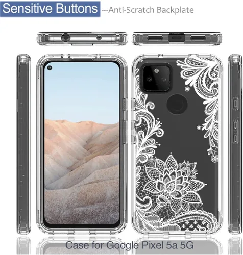 Vista 5 de Funda para Google Pixel 5A 5G con protector de pantalla de vidrio templado, bonito patrón de mandala transparente, funda protectora de cuerpo