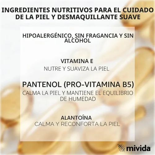 Vista 3 de mivida 40 toallitas de maquillaje hipoalergénicas envueltas individualmente con vitamina E Toallitas faciales probadas por dermatólogos, sin