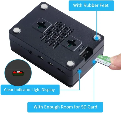 Vista 8 de GeeekPi Funda con ventilador PWM para Raspberry Pi 4, 18W 5V 3.6A USB-C fuente de alimentación para Raspberry Pi 4, disipadores de calor, lector