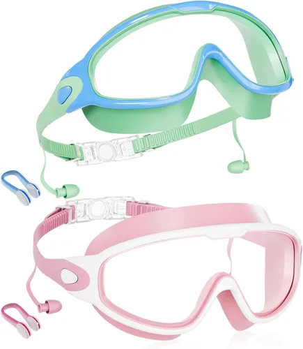Vista 11 de Aegend Nuevo paquete de 2 gafas de natación de visión amplia para niños, gafas antivaho/anti-UV sin fugas con tapones para los oídos para niños de 3