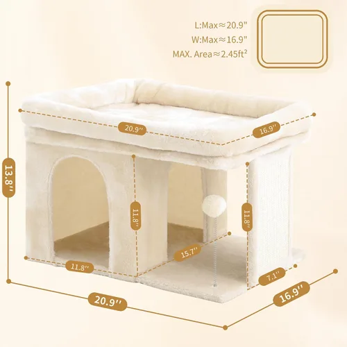 Vista 7 de Heybly Árbol para gatos, torre para gatos de 14 pulgadas con cama de percha grande y condominio para gatos de interior para adultos grandes, casa