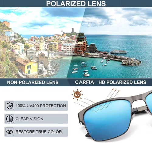 Vista 4 de Carfia Polarized Mens Sunglasses UV Protection Cool Driving Sun Glasses Classic Style Metal Frame