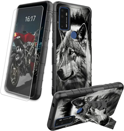 Vista 63 de Funda para AT&T Maestro Max 2021/Cricket Ovation 2 con protector de pantalla de vidrio templado, funda resistente con función atril integrada
