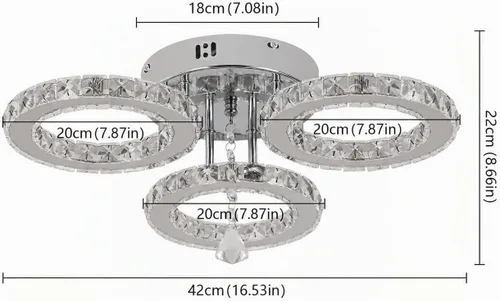 Vista 2 de Deckrico - Lámpara de techo con anillo de cristal, LED blanco frío 3 anillos blanco frío