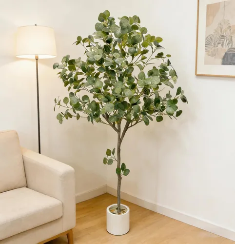 Vista 9 de Planta de eucalipto falsa de 5 pies, árbol artificial de seda con Eucalipto - verde de 5 pies
