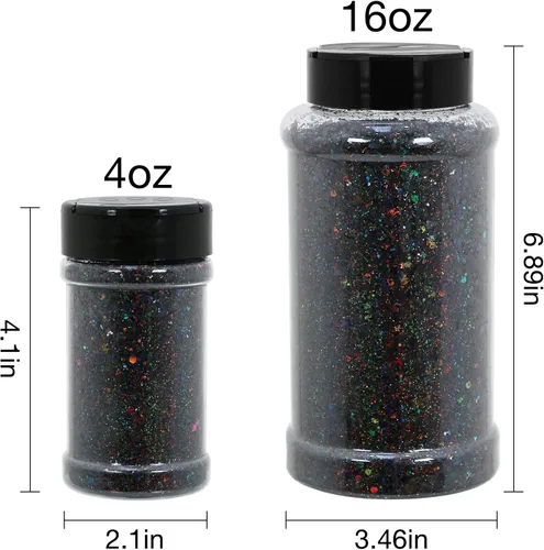 Vista 4 de TORC Purpurina holográfica negra de 4 onzas, mezcla de purpurina gruesa a granel para decoración de festivales de arte cosmético de resina