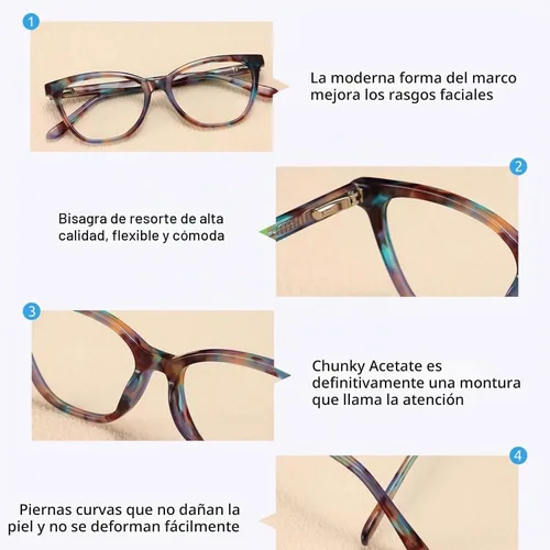 Vista 4 de Firmoo - Gafas con bloqueo de luz azul para lectura de computadora, diseño de ojo de gato, marco de acetato para mujeres con bisagra de resorte