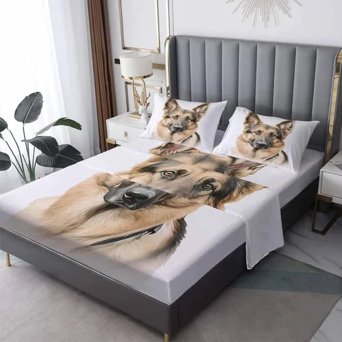 Vista 8 de Husky Sábanas tamaño individual, sábanas para perro, sábanas y fundas de almohada estampadas de 3 piezas, sábana bajera ajustable de microfibra
