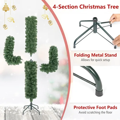 Vista 6 de Goplus Árbol de Navidad artificial de cactus preiluminado de 5 pies con 90 luces LED y adornos de bolas, decoración perfecta para las fiestas