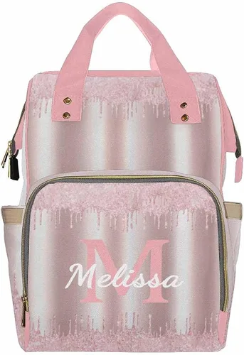 Vista 5 de Bolsa de pañales personalizada con purpurina brillante, color rosa, oro rosa, rubor, con nombre, bolsas de pañales de viaje, mochila casual